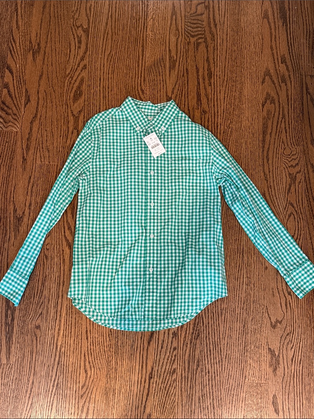 Boys NWT Green Gingham Button-Down Shirt